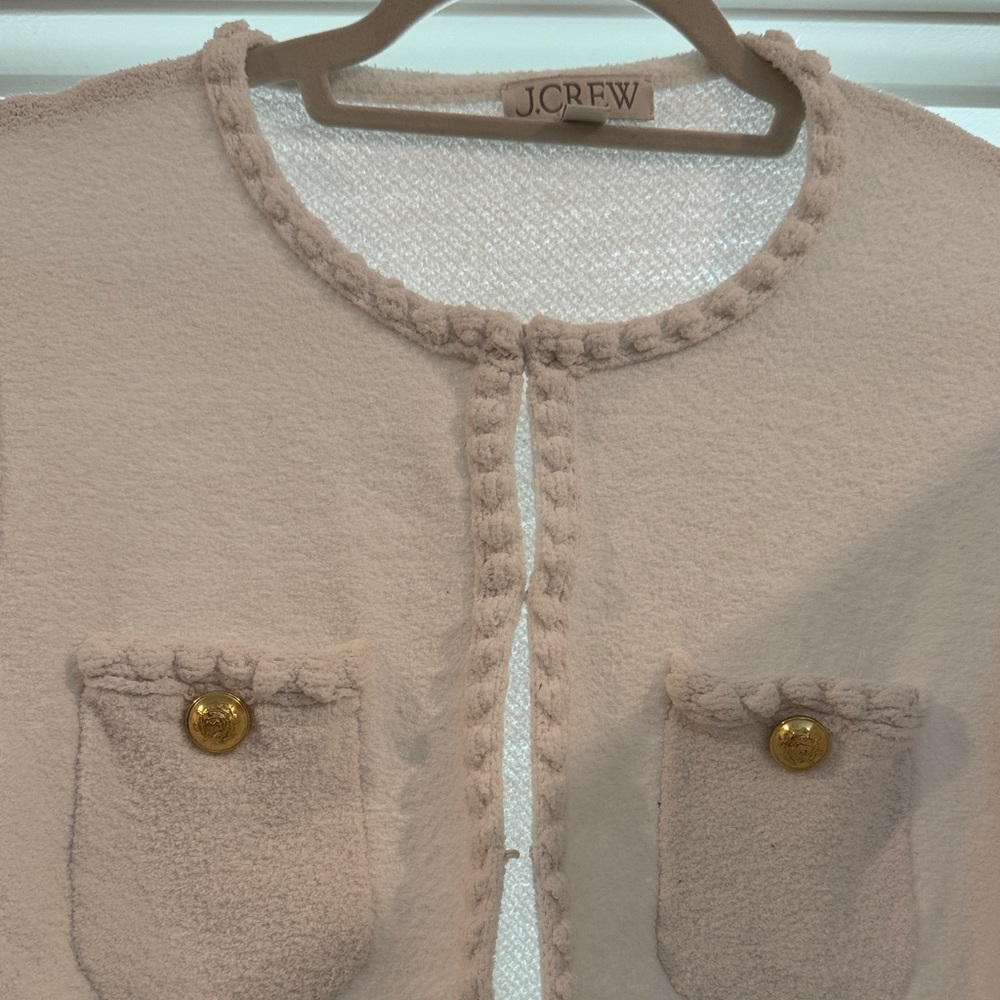 J. Crew white Bouclé Pocket Cardigan with Gold Buttons